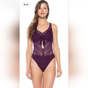 NEW BECCA Swim One Piece Swimsuit Purple Play Crochet Festival Beach Resort XS